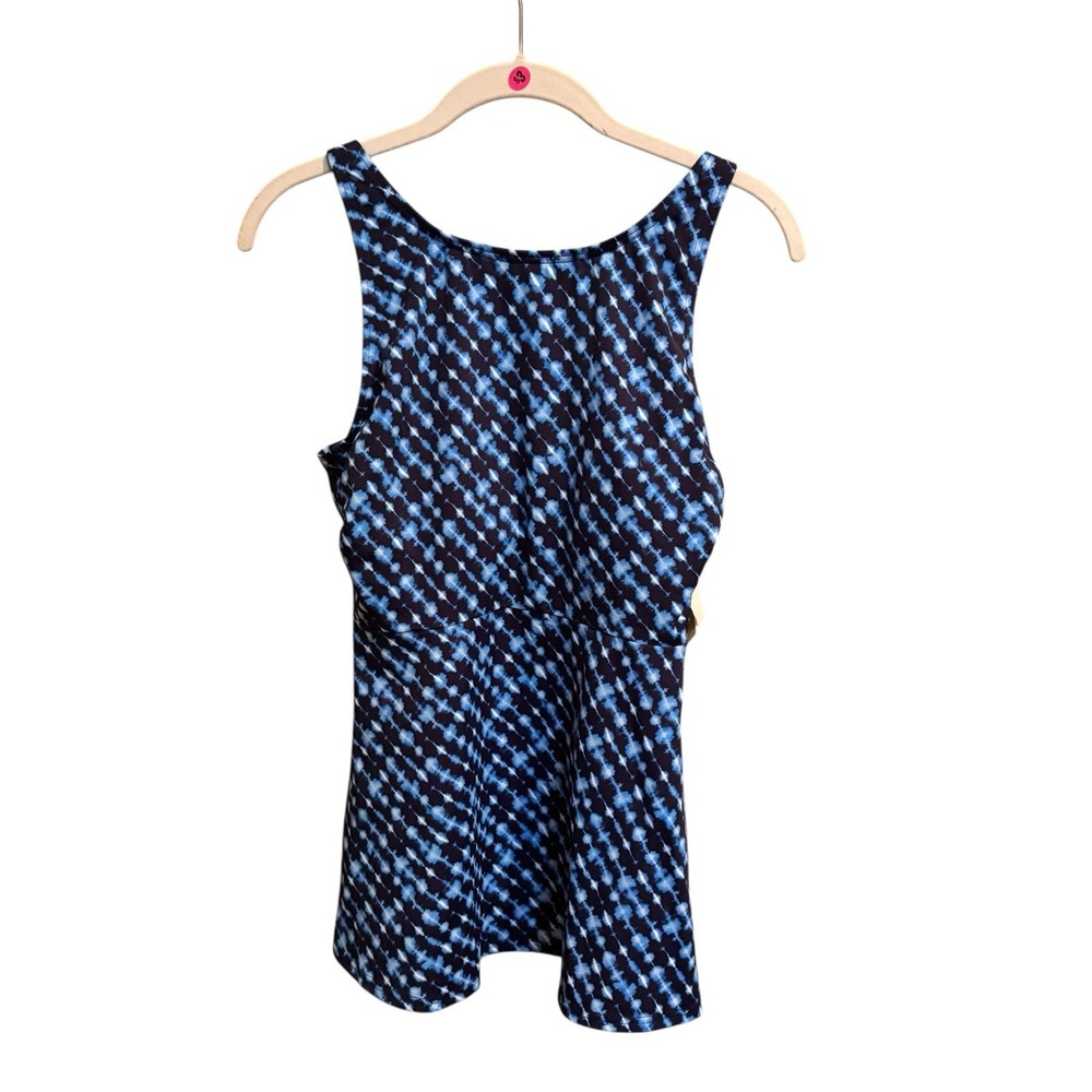 Lands' End Womens Flutterโ High Neck Tankini Top Navy Blue UPF 50+ Swim 6/8 NWT